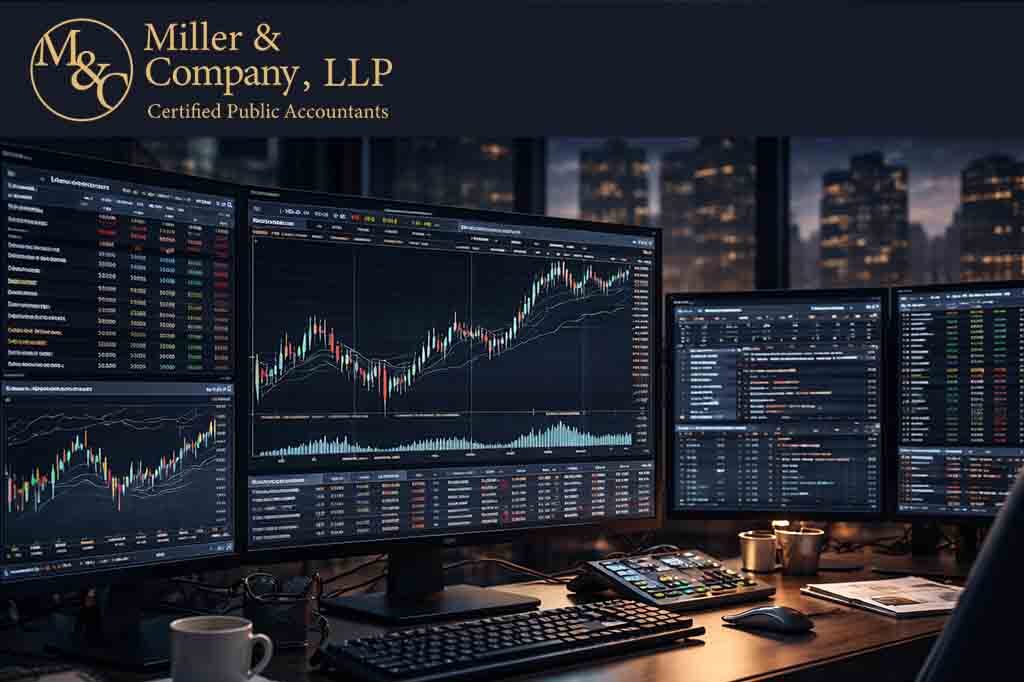financial trading screens and market data used by NYC CPA for day trader tax accounting and investment reporting